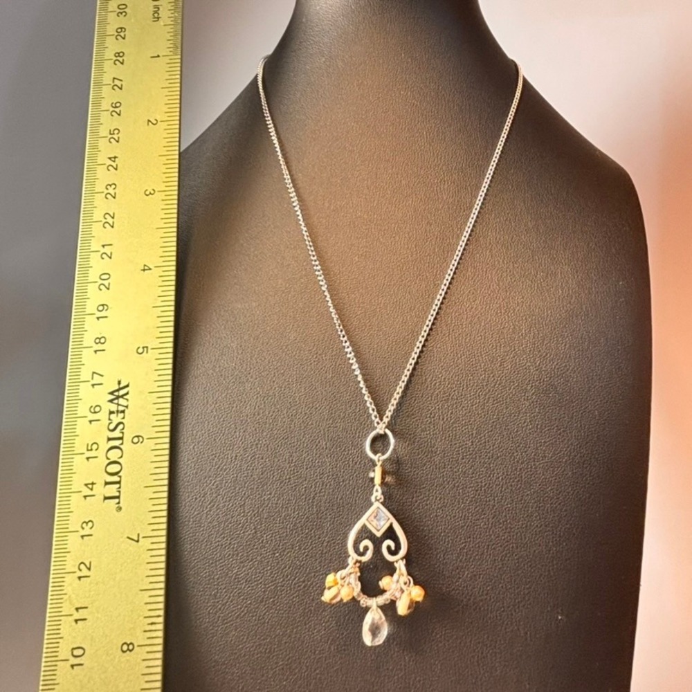 Scrollwork Chandelier Pendant Necklace Silver Orange Boho Whimsygoth Statement - Picture 6 of 9